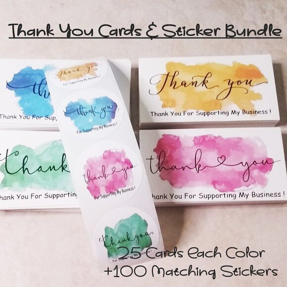 100 Colorful Thank You Cards + 100 Matching Large Stickers! Bonus for BIN! - Picture 1 of 8